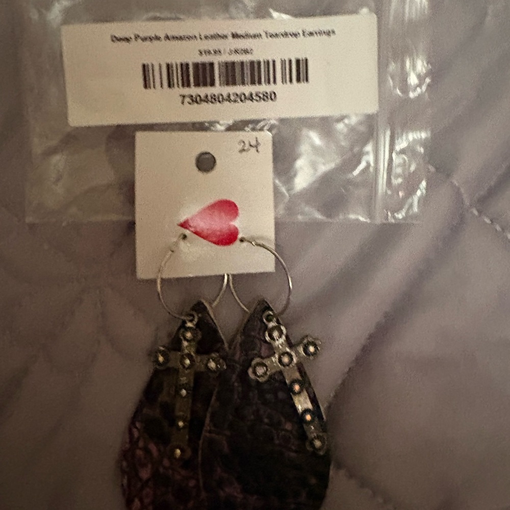 Purple Teardrop Cross Dangle Earrings - Women Jewelry